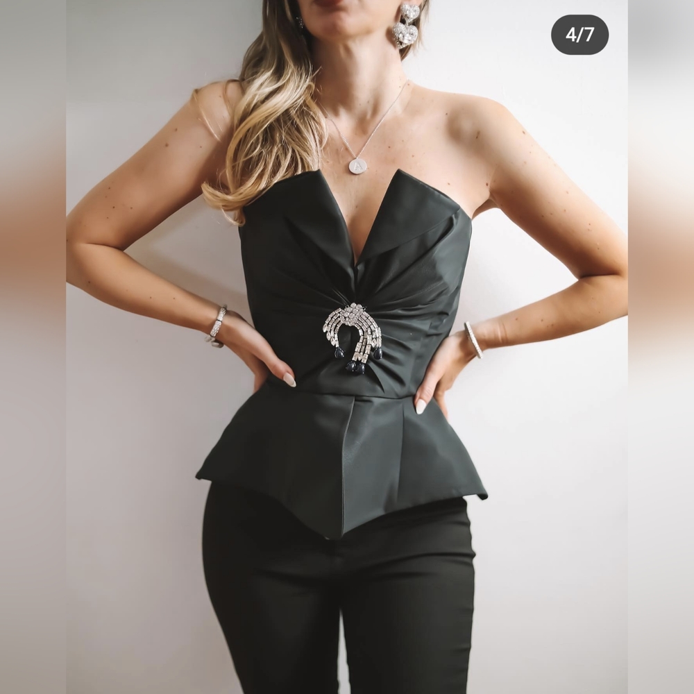 ZARA LIMITED EDITION JEWEL BUSTIER PUPLUM TOP BLACK NWT S,M